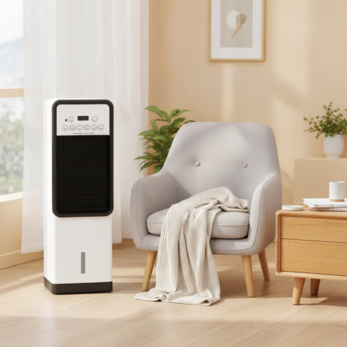 Cooling Bladeless Stand Fan Quiet Stand Fan with Controller Space-Saving Air Cooler Compact for Bedroom, Living Room, Home Office