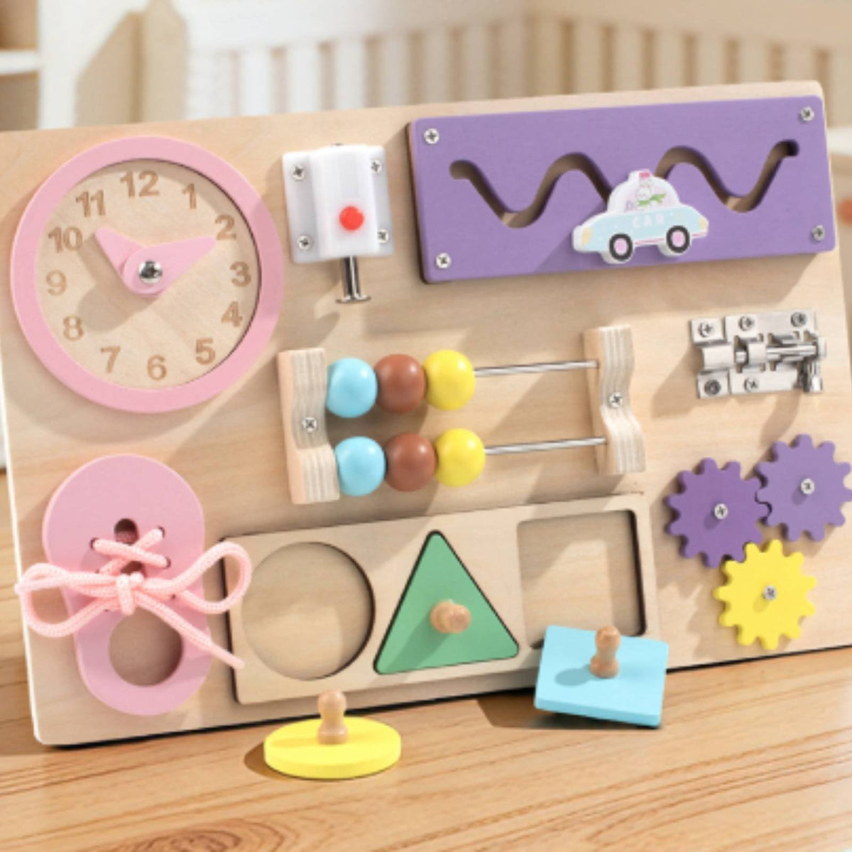Educational Busy Board Educational Activity Board Fine Motor Skills with gears and tracks for Kids