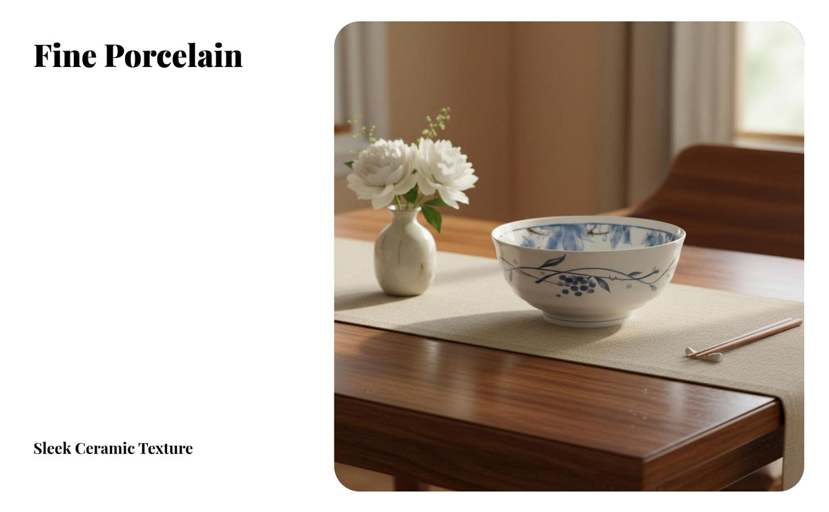 Ceramic Dinnerware Set, Navy & Cream Porcelain, Vintage Hand-Painted Bowl & Plate, Chinese Style Tableware