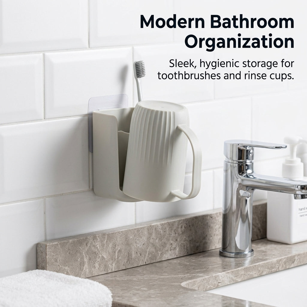 Wall Mounted Toothbrush Holder No Drill Set, Toothbrush Rack for Family, Apartment Decor Toilet Organizer Bathroom Accessories