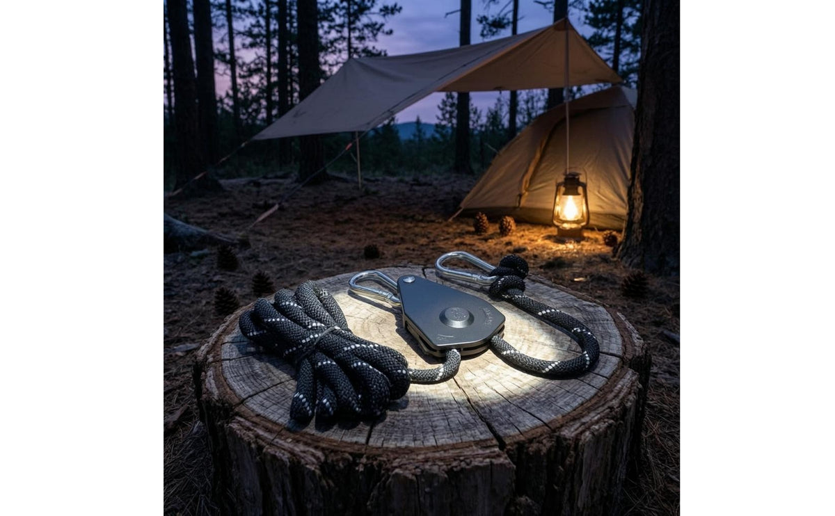 Pulley Tent Rope Carabiner Hooks Guylines Tie Down Reflective Striping Adjustable Tent Guy Line for Campers, Camping