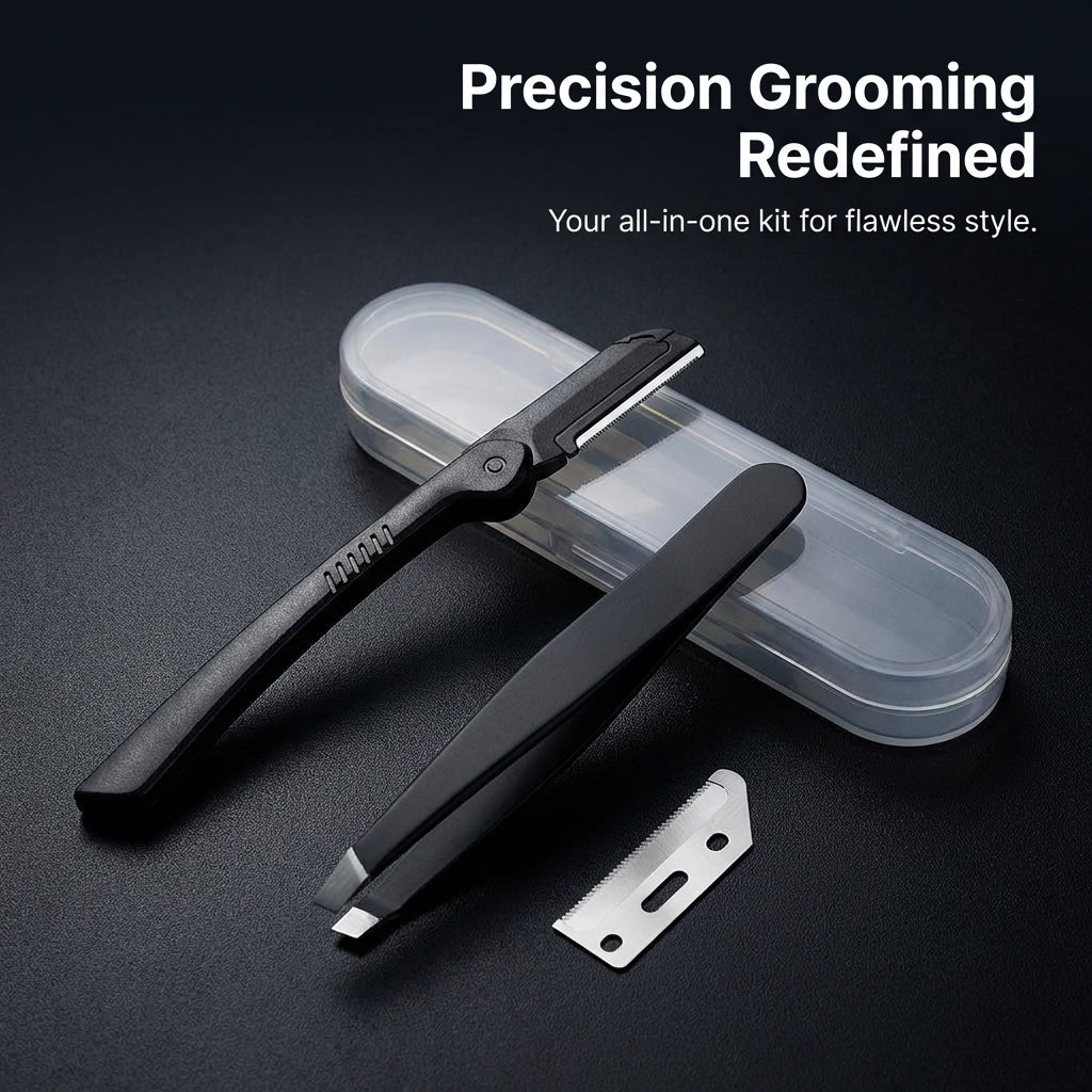 Men's Eyebrow Grooming Kit, Facial Hair Removal Tools, Beginner Secure Trimming, Precision Scissors & Tweezers