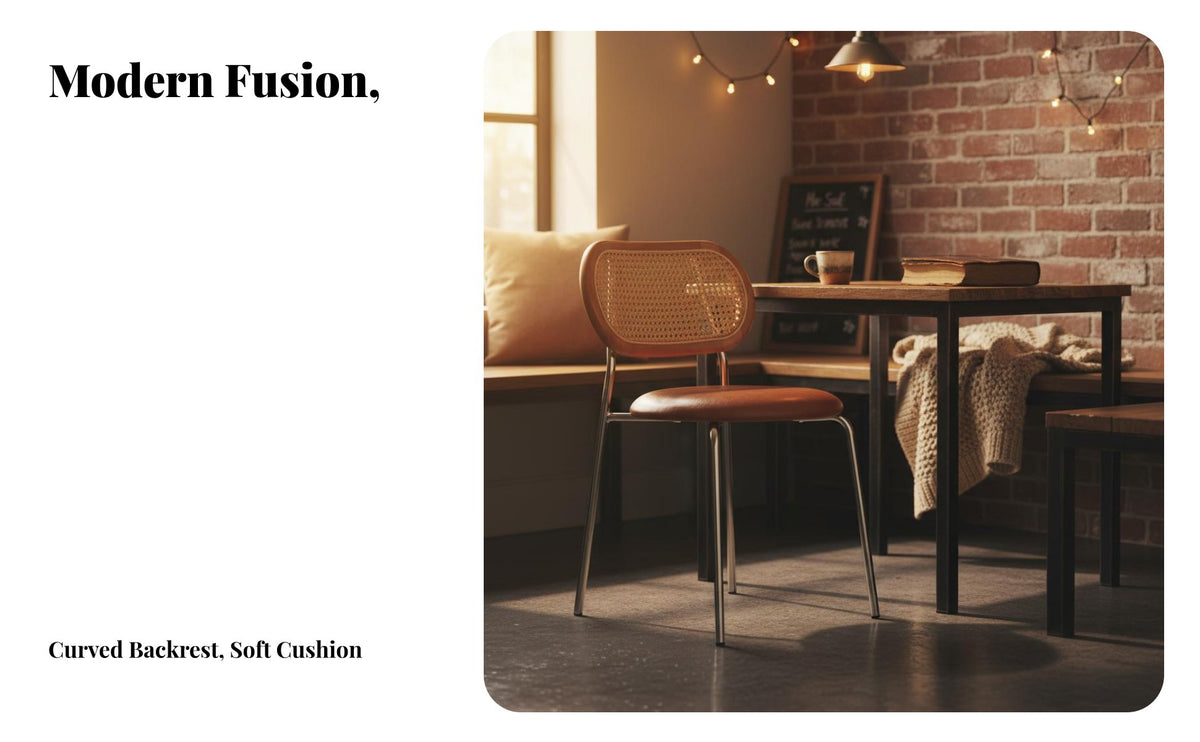Rattan Back Dining Chair Ergonomic Design Cane Rear Kitchen Chair Space-Saving Home Furniture for Renters, Adults, Cafe, Living Room, Reception Area