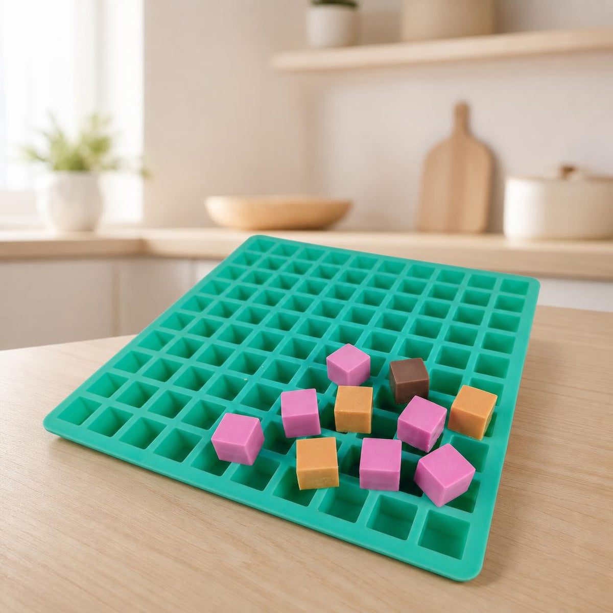 100-Cavity Small Square Silicone Mold for Chocolate Candy Ice Cubes Wax Bottle Sugar Cake Decoration