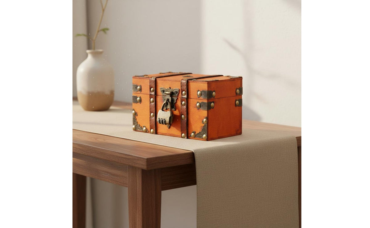 Chinese Retro Keepsake Box Artisanal Wooden Jewelry Box with Lock Antique Design Treasure Chest Large Capacity