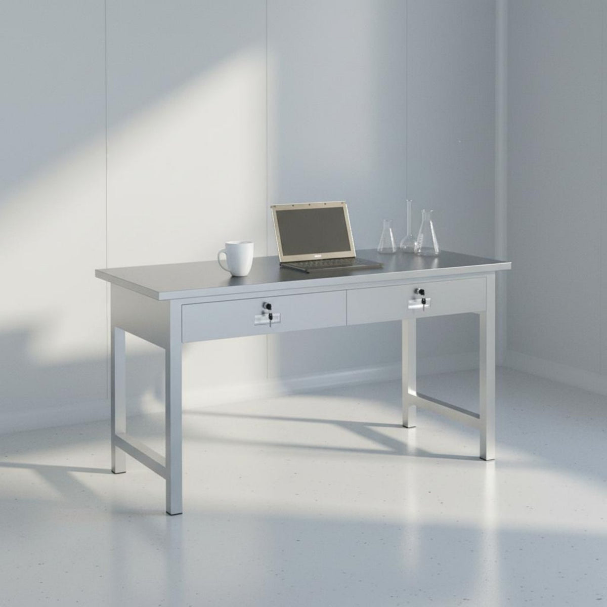 Thickened Tabletop Heavy Duty Steel Workbench Large Capacity Storage Stainless Steel Desk Locking Drawer Computer Desk for Workshop, Laboratory