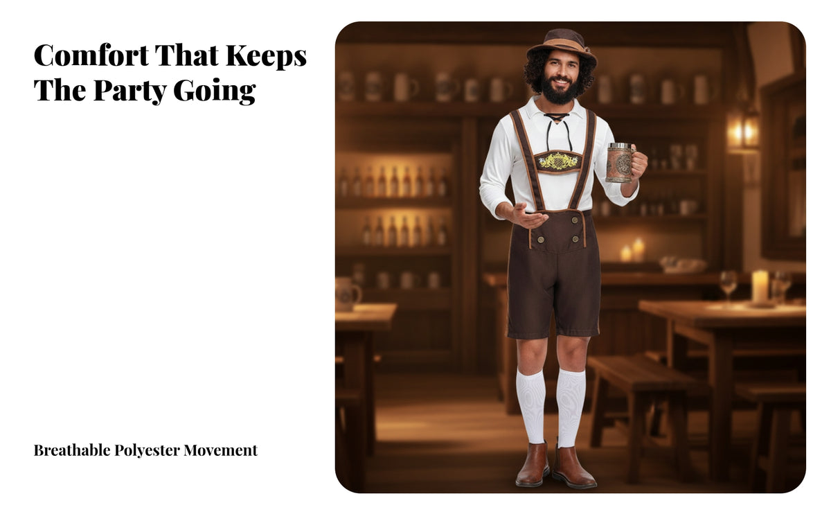 Festive Bavarian Bavarian Harvest | Polyester-Spandex Blend, Lederhosen Costume with Suspenders, for Carnival