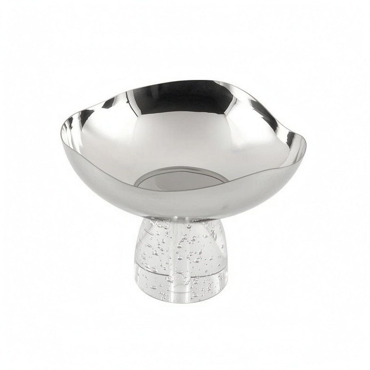 Stainless Steel Fruit Tray Mirror Finish Pedestal Fruit Bowl Transparent Base Decorative Serving Tray for Dining Area, Living Room, Hotel