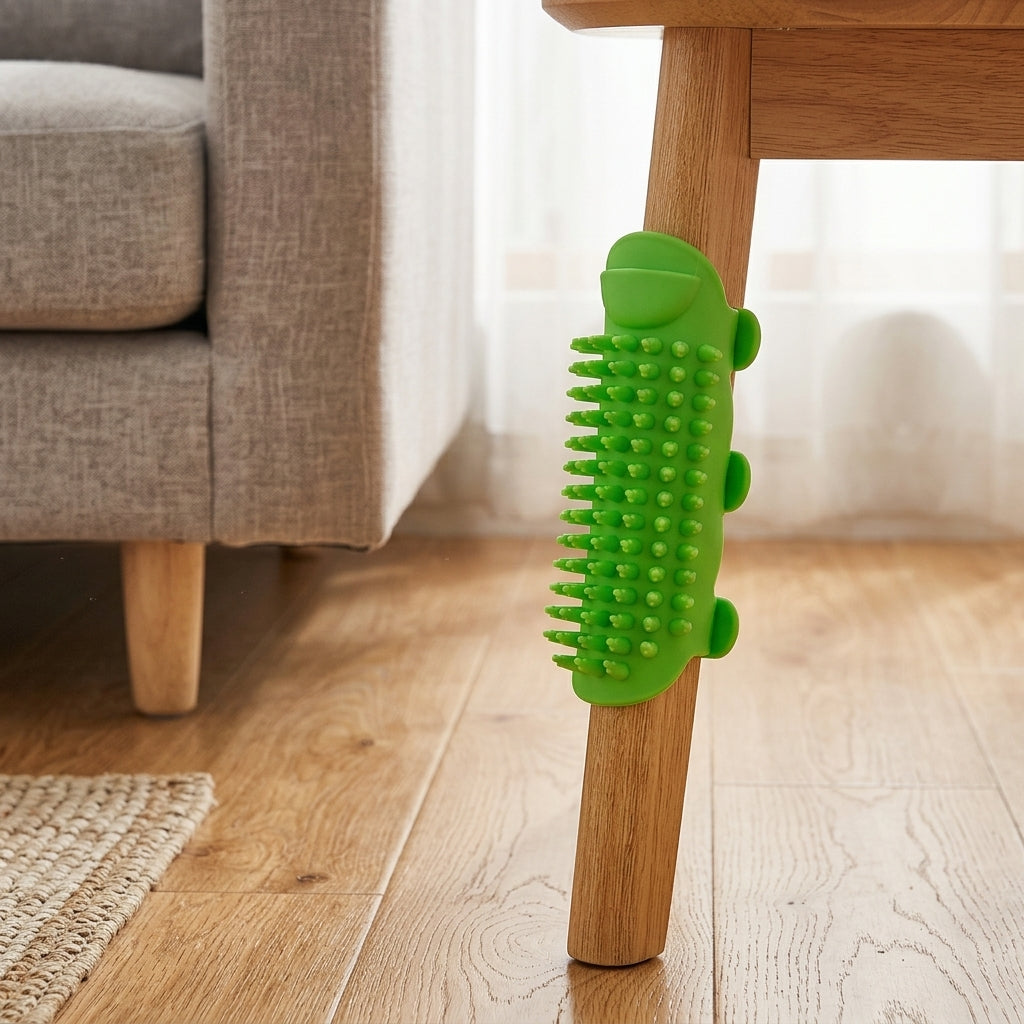 Cat Brush and Silicone Toy for Boredom, Strap Mount Scratcher for Table Legs, Professional Grooming Handheld Tool, 170*150mm Lightweight 61g