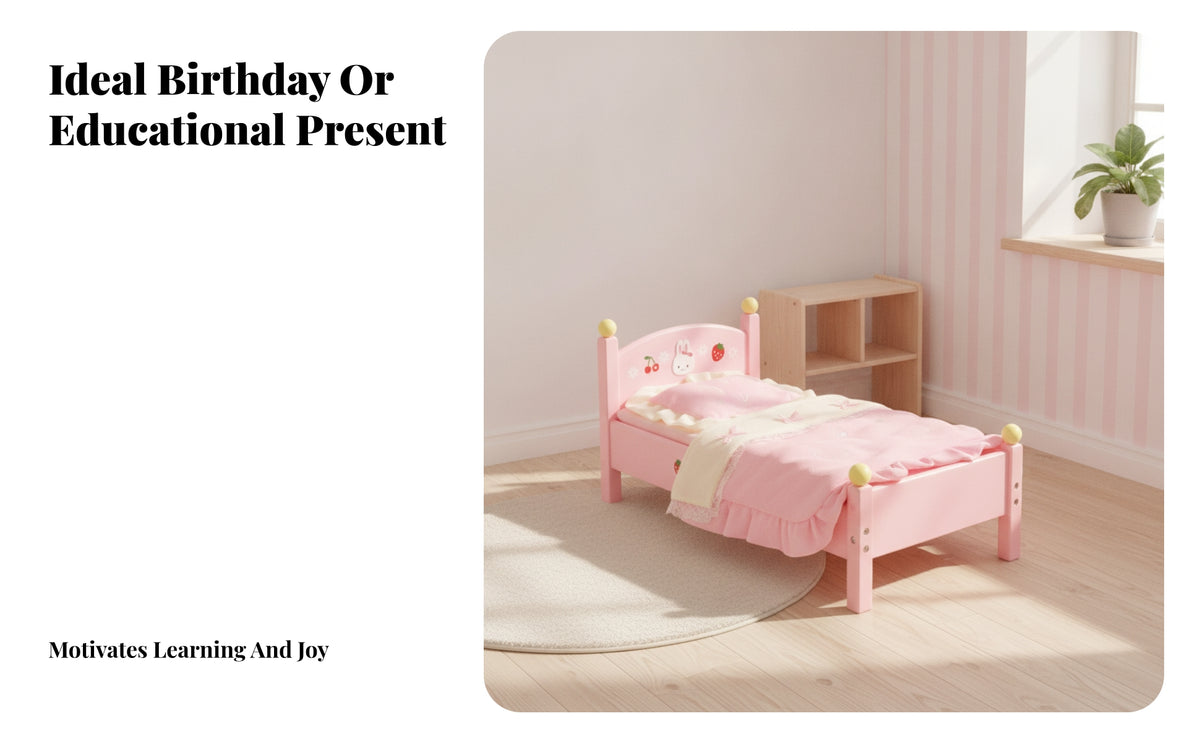 Solid Wood Miniature Bed Frame Realistic Details Wooden Doll Bed for Children