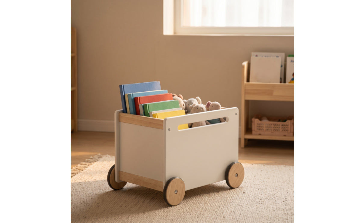 Toy Box with Wheels Compact Storage Box with Wheels Low-Profile Rolling Toy Chest for Playroom
