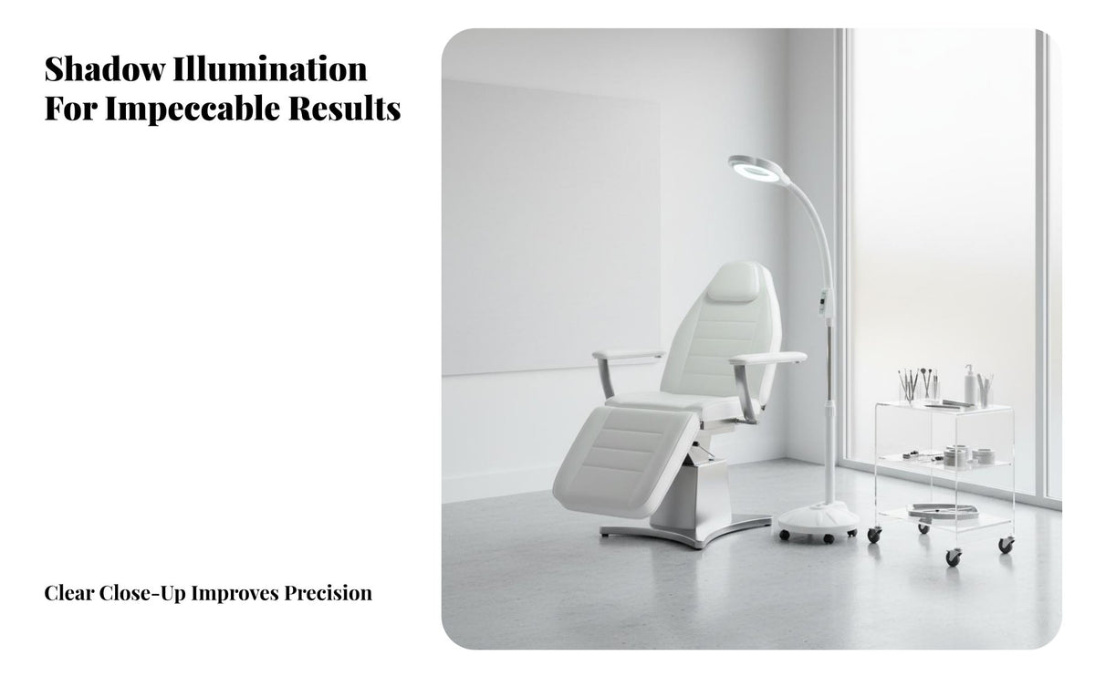 High Magnification LED Magnifying Floor Lamp Stepless Dimmable Magnifying Floor Lamp Hands-Unrestricted Design LED Work Light with Magnifier Eye Protection for Nail Technicians Artists, Medical Office, Home Office, Craft Room, Workshop