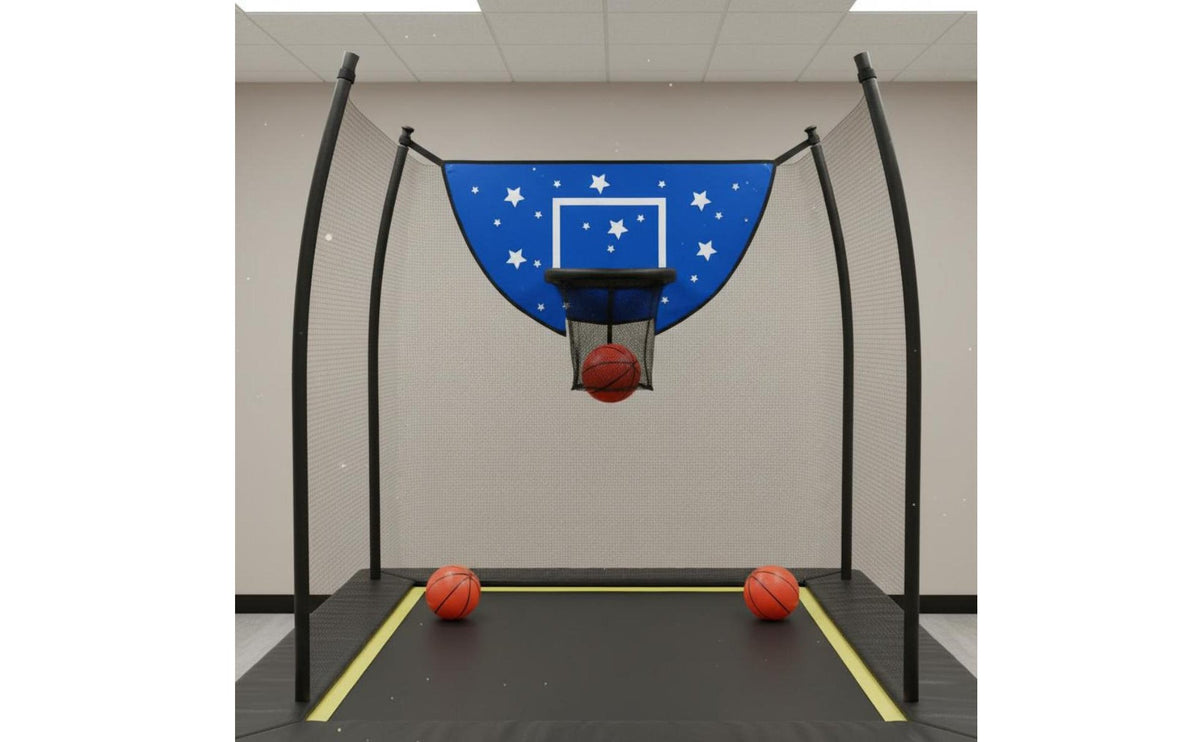 Waterproof Trampoline Basketball Hoop Sun-Proof Trampoline Basketball Set Weather Resistant Outdoor Toy Includes Ball and Pump for Children, Backyard