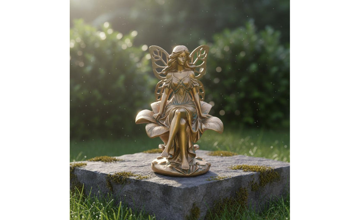 Bronze Finish Fairy Sculpture Filigree Wings Garden Decor for Patio