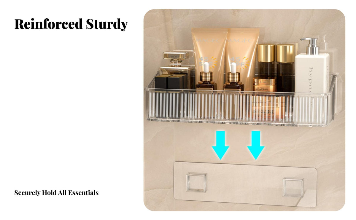 No-Drill Installation Adhesive Shower Organizer Space-Saving Bathroom Rack Large Capacity Wall Organizer Sturdy Design for Students, Homeowners, RV Owners, Dorm Room, Kitchen