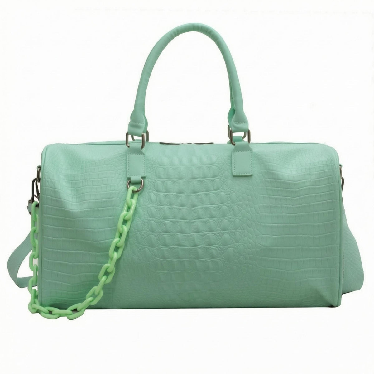 Detachable Shoulder Strap Crocodile Embossed Duffel Water-Resistant Crocodile Embossed Duffel Bag Zippered