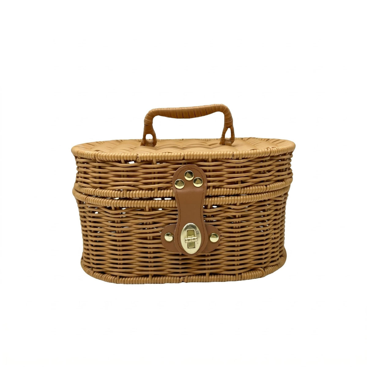 Vintage-Style Suitcase-Shaped Basket Iron Frame Oval Lidded Basket Clasp Closure Household Storage Metal Hardware
