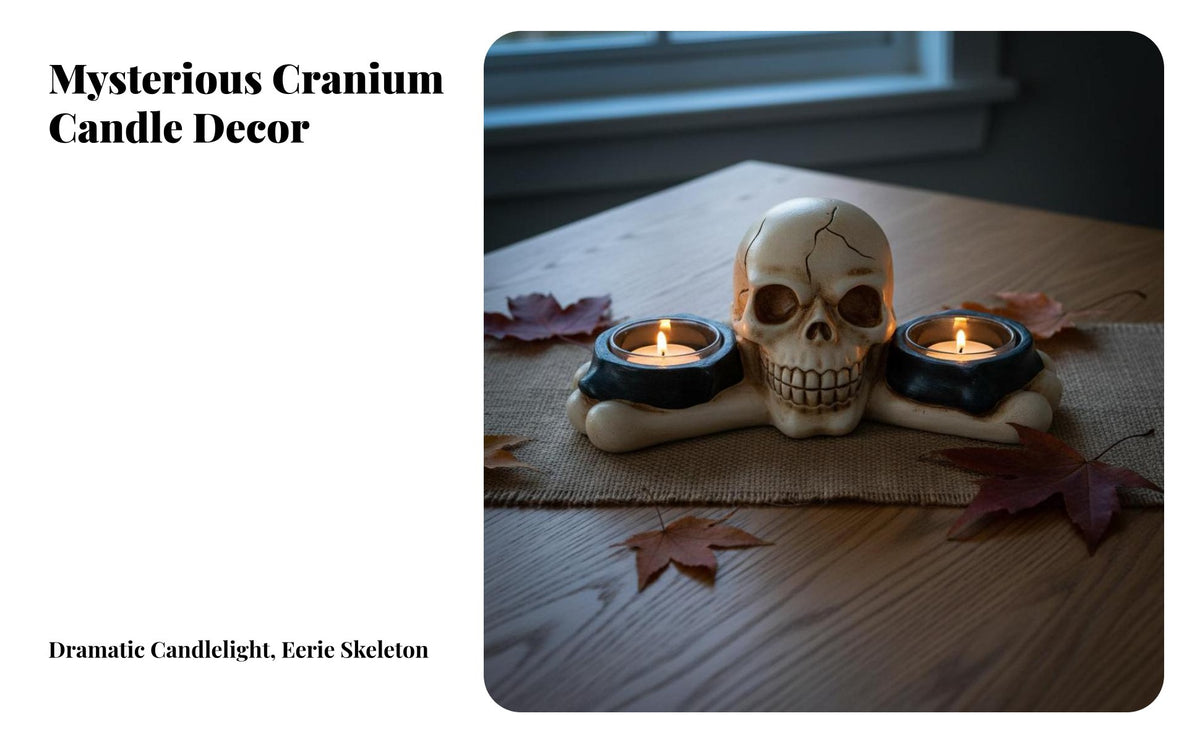 Spooky Design Skull Double Candle Holder Unique Gift Skeleton Candle Holder Realistic Feature S for Horror Fans, Adults, Themed Parties