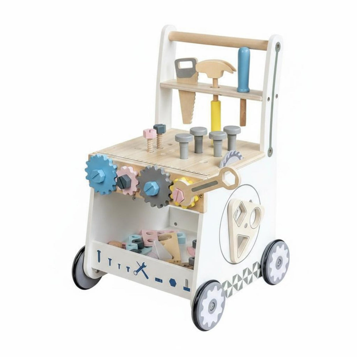 wood kids Activity Cart Storage Space Wooden Infant Sit to Stand Learning Toy Smooth Movement Educational Push Toy for Young Children, Infants, Playroom