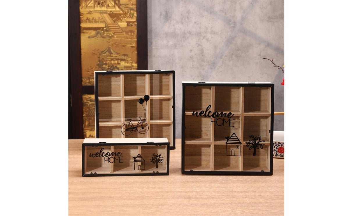 9-Grid Tea Storage Box Natural Wood Compartment Tea Box Multi-Purpose