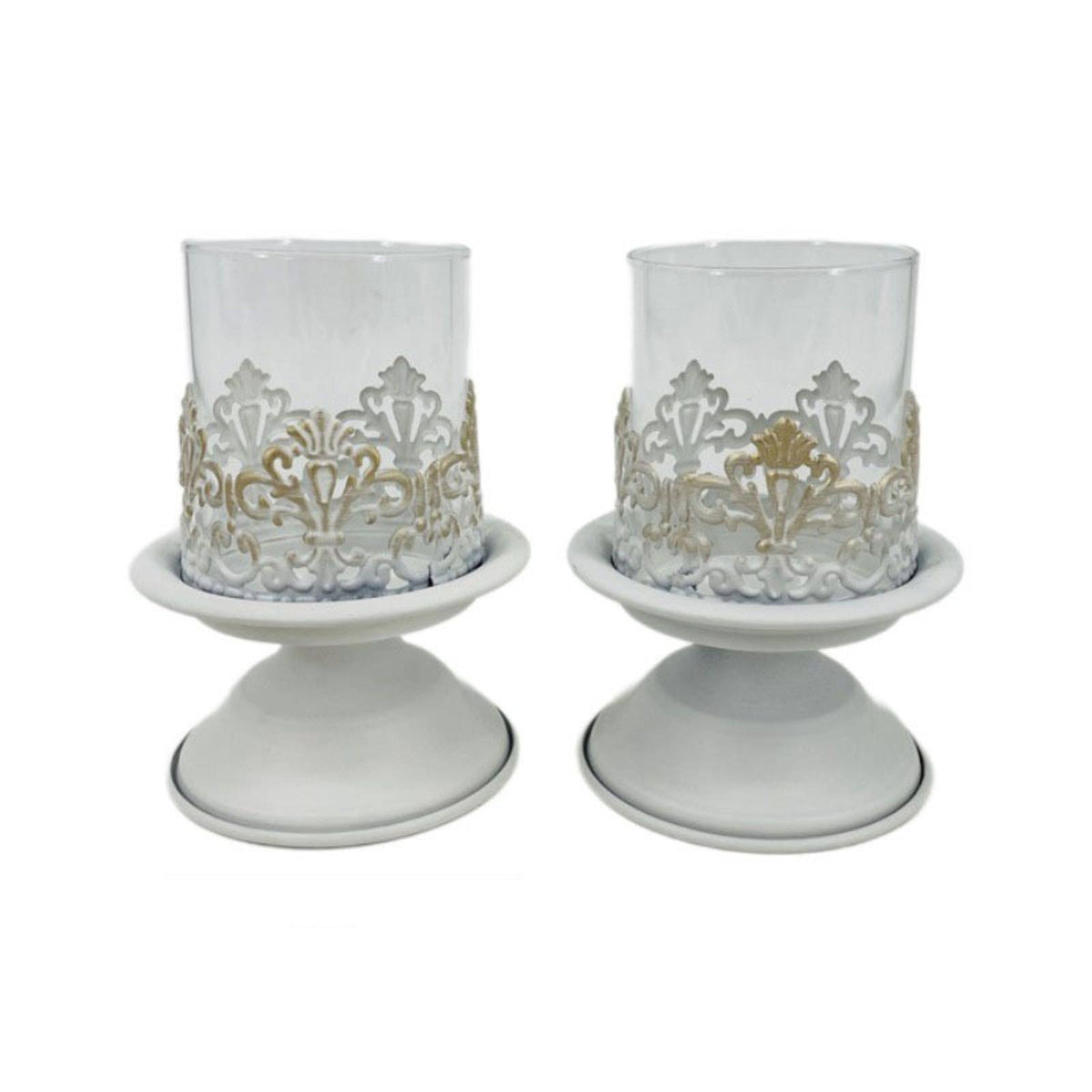 2 Pieces Clear Candlestick with Glass Wind Protect Cylindrical Candle Holder with Glass Chimney Wide Storm Candle Holder Hollow for Dining Table