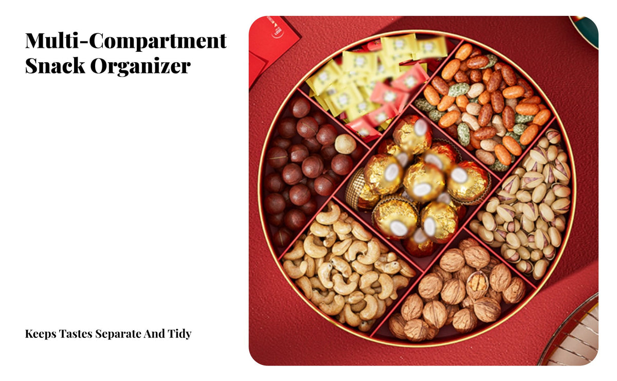 Rotating Snack Box Light Luxury Design Compartment Serving Platter Compartmentalized Storage Chinese New Year Candy Box for Hosts, Living Room