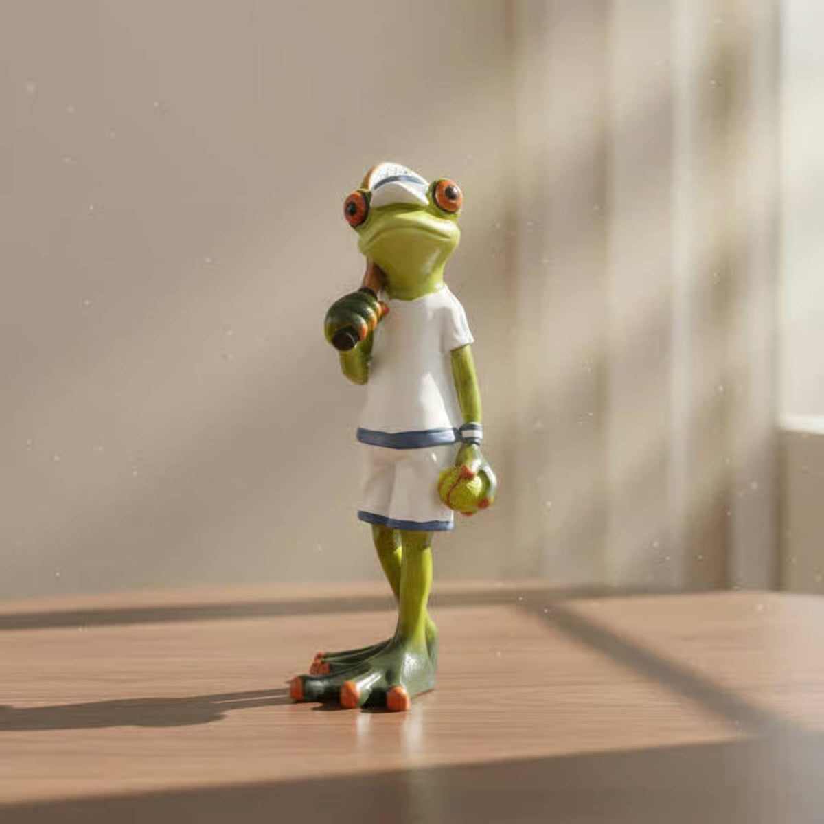 2 Pieces Resin Frog Racket Sport Players Nordic Design Racket Sport Frog Figurines Romantic Great Gift Suggestion for Patio