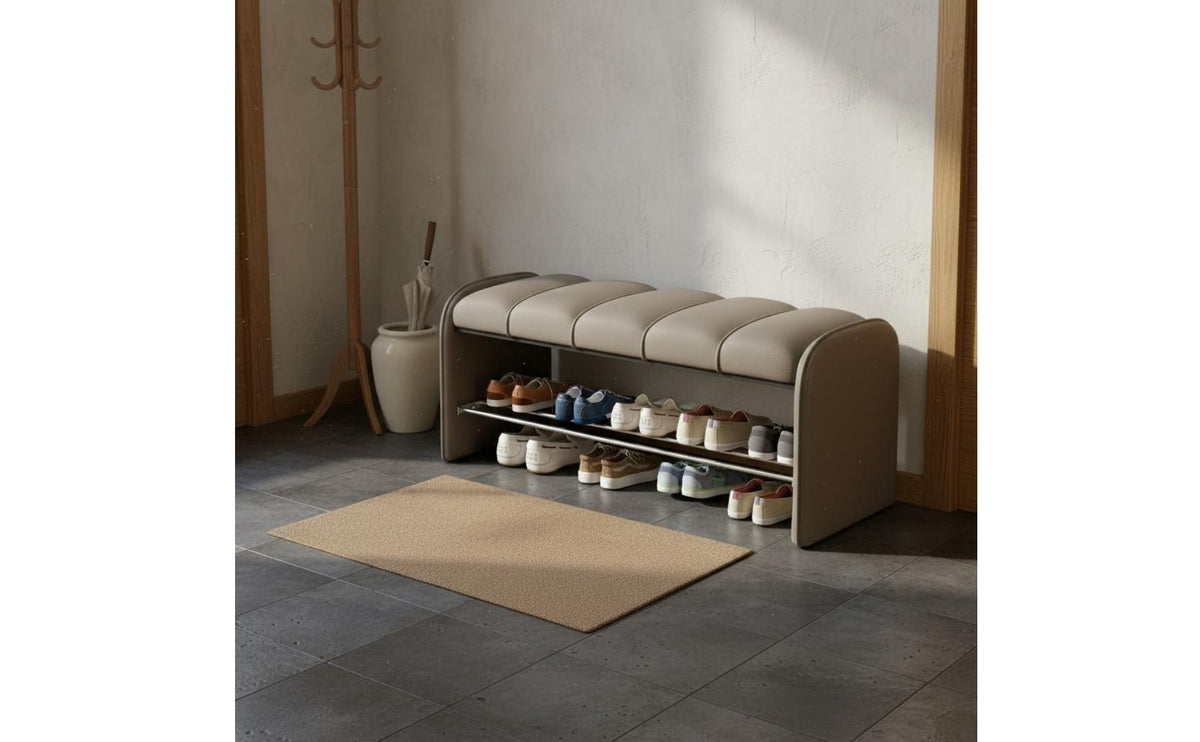Faux Leather Upholstery Padded Shoe Changing Stool High-Density Foam Cushion Upholstered Entryway Bench Sturdy Frame Upholstered Shoe Bench Space-Saving for Hallway, Mudroom, Closet