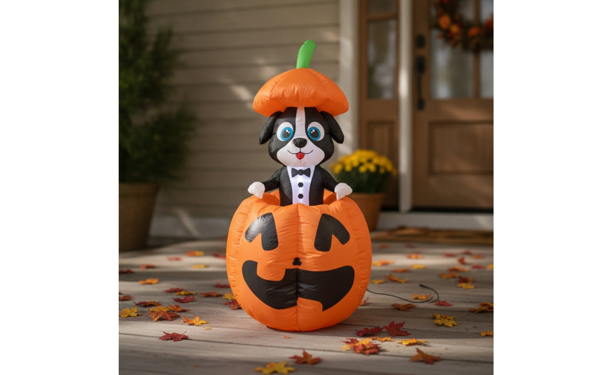 Easy to Inflate Inflatable Pumpkin with Dog Lightweight Halloween Inflatable Dog Sturdy Inflate Pumpkin Compact Storage for Lawn
