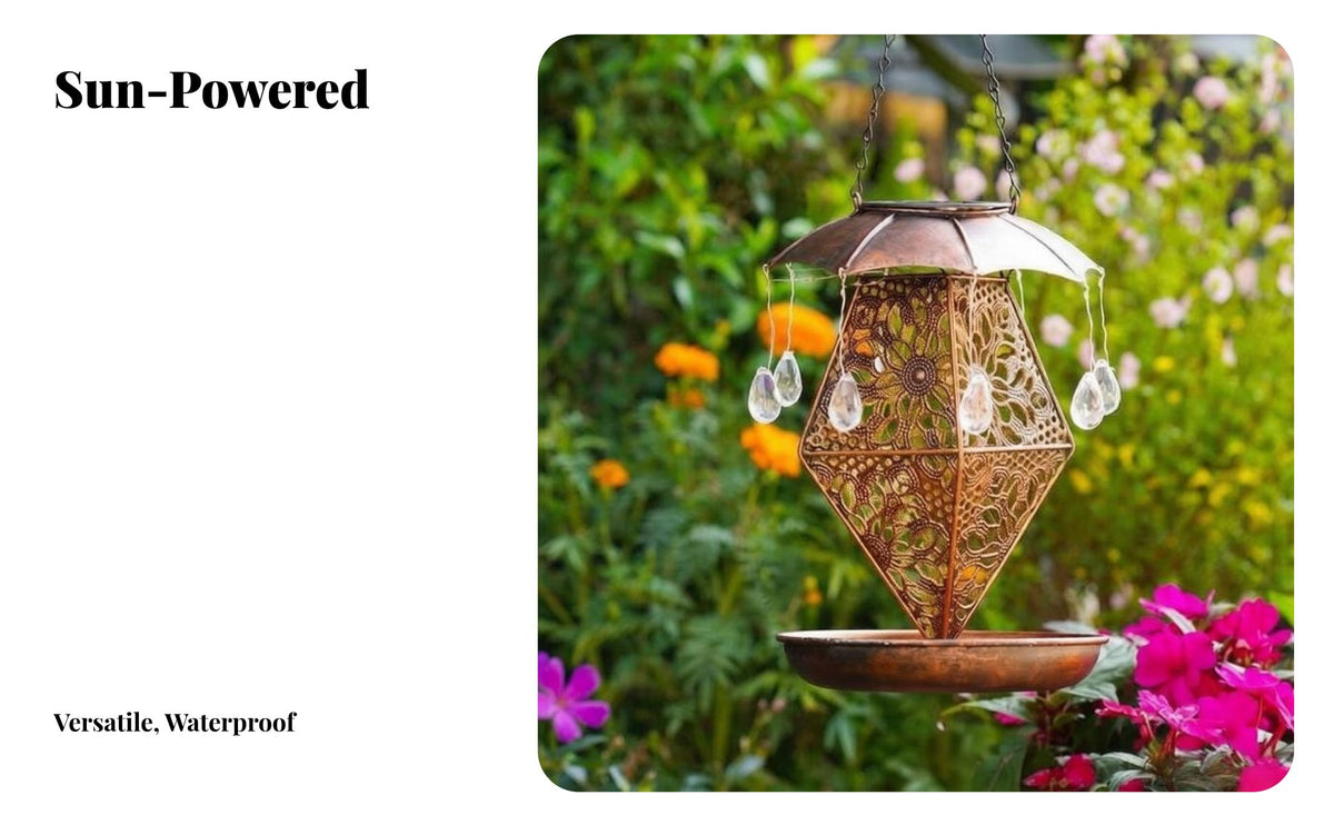 Solar birds Feeder lights Waterproof Solar birds Feeder Weather Resistant Vintage Hollow Garden Lantern for Outdoor, Patio, Yard