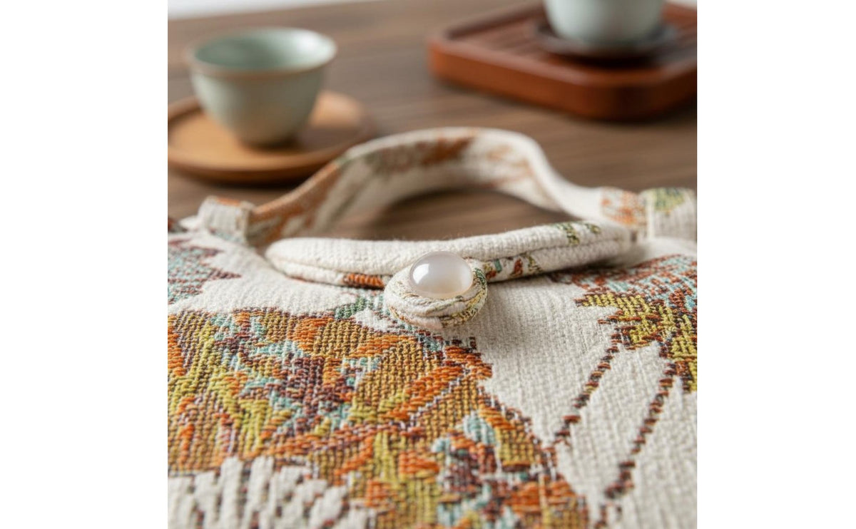 Double Layer Brocade Tea Set Storage Bag Vintage Design Embroidered Tea Ceremony Pouch for Travel