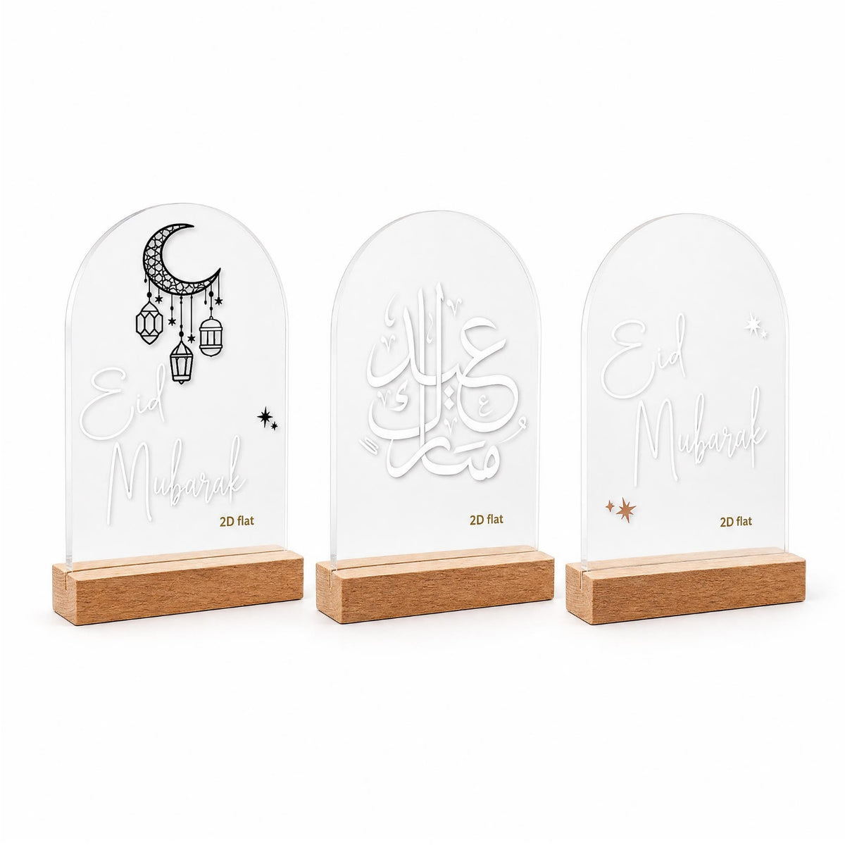 3 Pieces Eid Mubarak Acrylic Standee Tabletop Display Arch-Shaped Acrylic Plaque