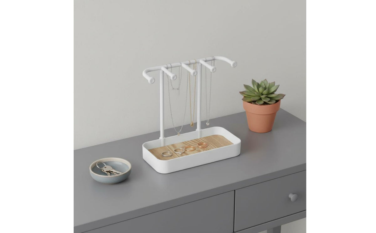 Desktop Jewelry Holder Untangled Jewelry Stand with Tray Space-Saving Design Necklace and Earring Tree for Dressing Table, Countertop, Bedroom
