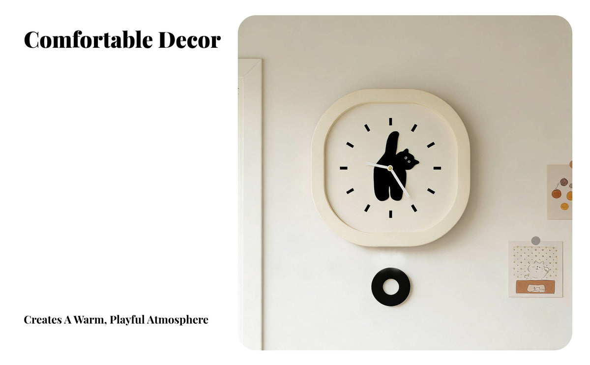 Wall Clock Cute Design Minimalist Cat Clock Home Decor for Kids, Living Room, Bedroom, Nursery