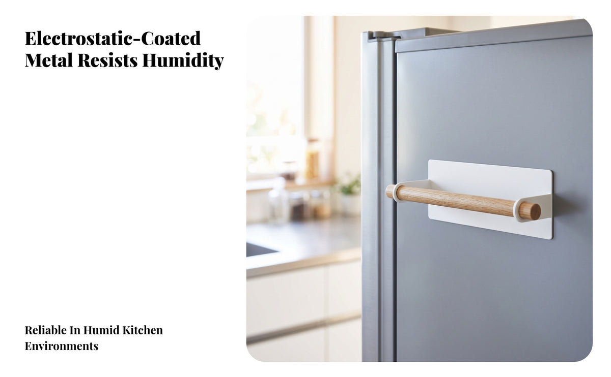 Towel Holder with Wooden Rod | Space-Saving Compact Design, Minimalist Modern Style Towel Bar with Wood Rod, for Refrigerator