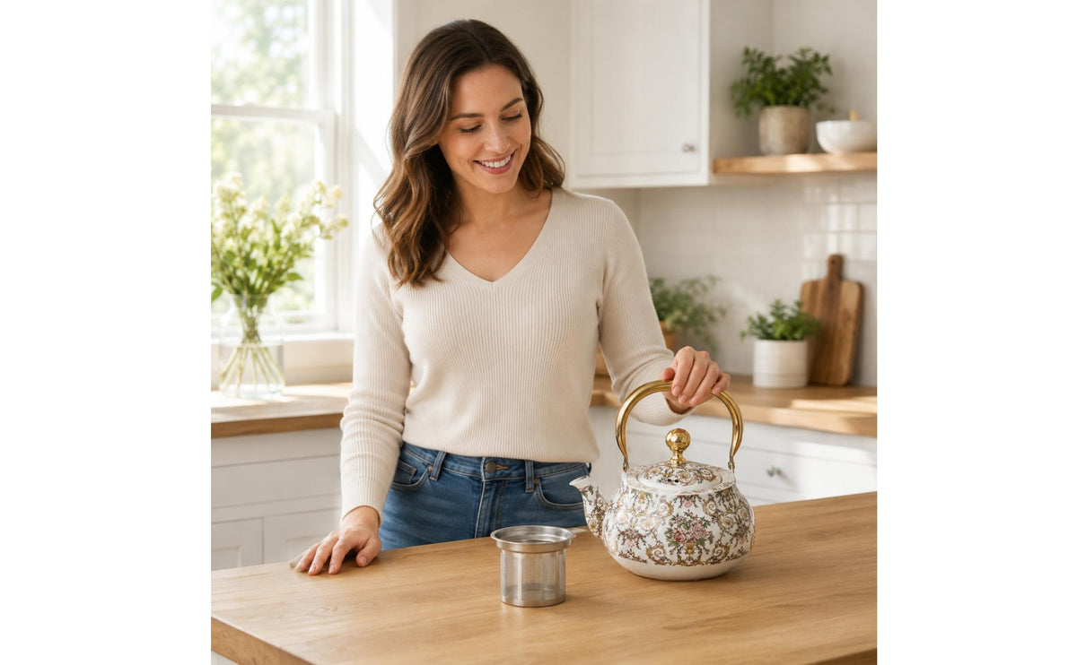 Tea Kettle with Infuser Glossy Glazed Teapot with Infuser Easy to Clean