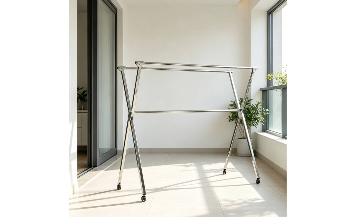 Stainless Steel Clothes Drying Rack Floor-Standing Clothes Drying Rack with Wheels Mobile Movable for Families