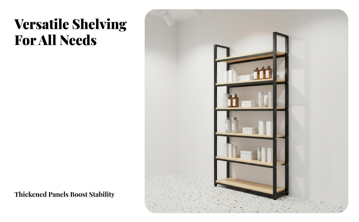 Multi-Tier Metal Storage Shelf Heavy Duty Commercial Goods Display Stand Sturdy Structure Modular Iron Frame Shelving for Renters, Supermarket, Garage