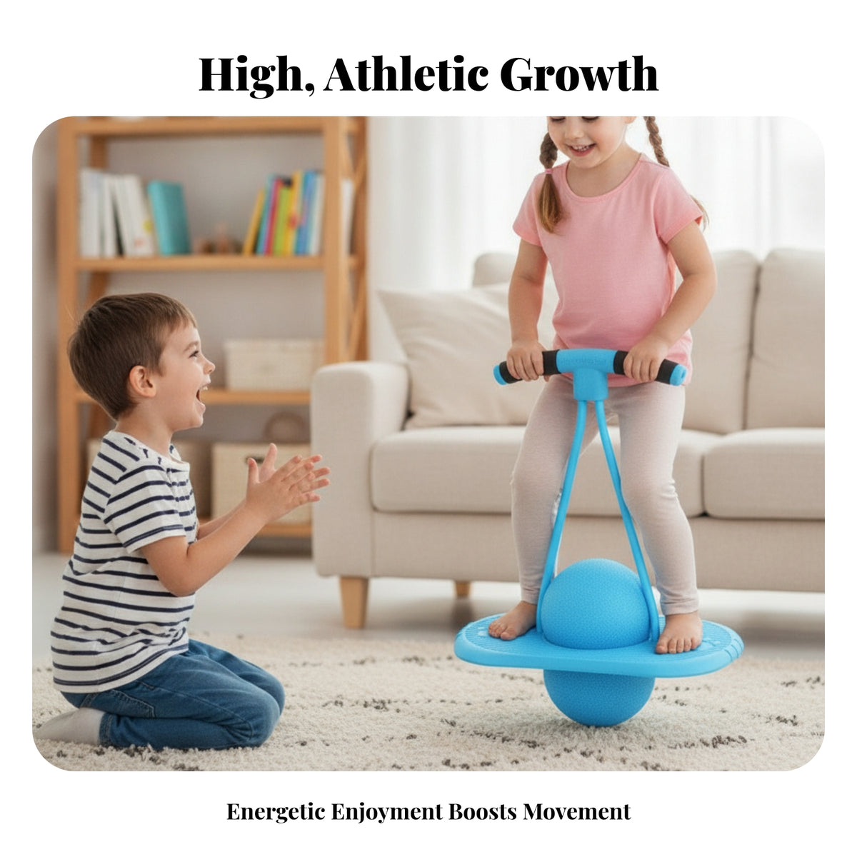 T-Shaped Handlebar Rope Frame Bouncing Toy Black Grip Bouncing Ball with Handle Balance Training Inflatable Hopping Ball Coordination Practice for Children
