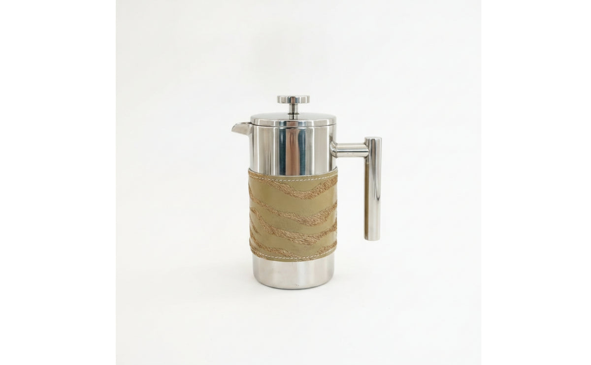 Tabletop Tea Server with Leather Wrap Compact Stainless Steel Tea Server Modern Beverage Dispenser Insulated for Hosts, Home Entertaining, Cafes