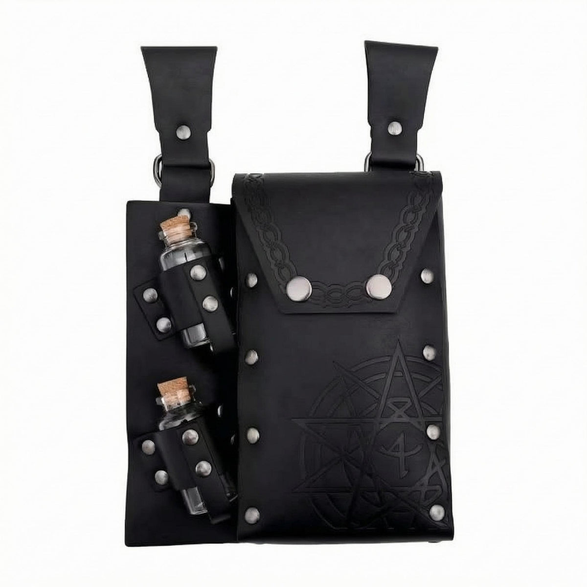 Alchemy Graphics Medieval Fantasy Waist Bag Faux Leather Wizard Waist Bag Flap Closure Wizard Potion Belt Adjustable Strap for Cosplay
