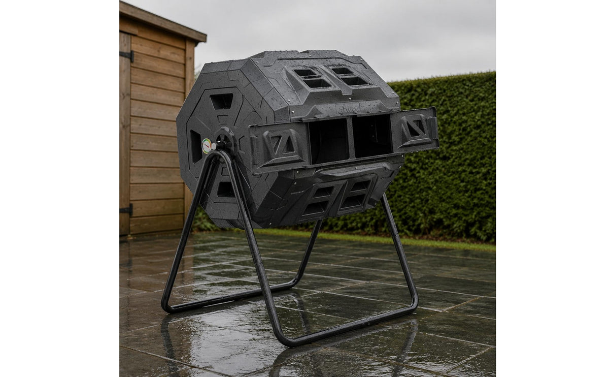 160 L twoChamber Compost Tumbler Ventilated Dual Chamber Compost Tumbler Temperature Gauge Tumbling Composter