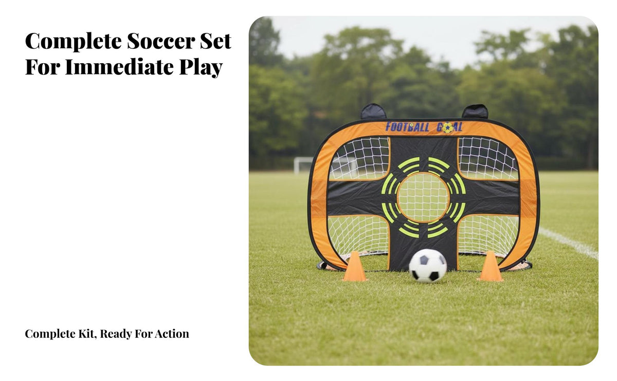 Foldable Kids' Football Net Easy Assembly Portable Soccer Net Set Includes Carrying Bag Quick-Setup for Park, Backyard, Beach