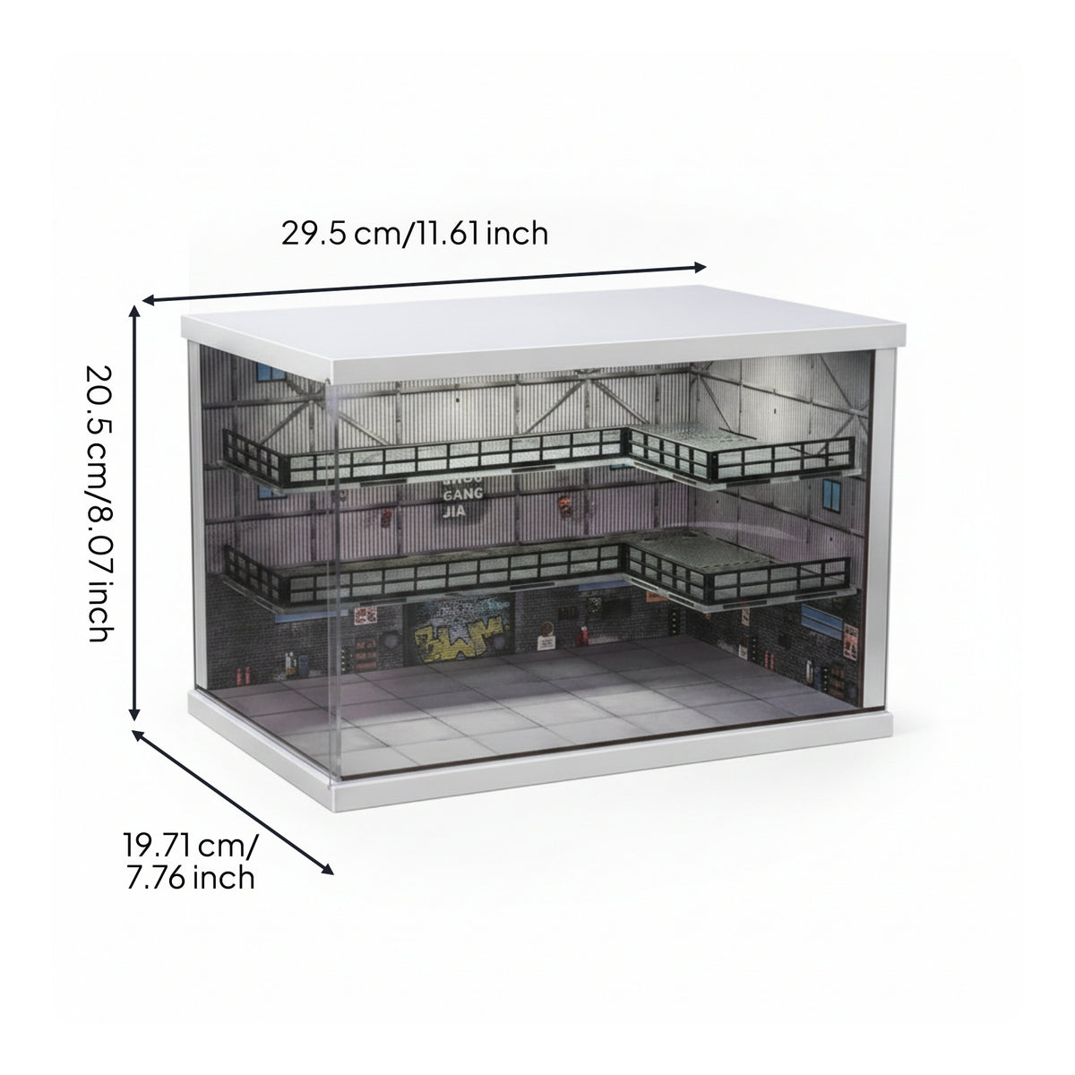 1:64 Scale Display Case Parking Garage Display Two Level Parking Model Industrial Style Dustproof Acrylic Door