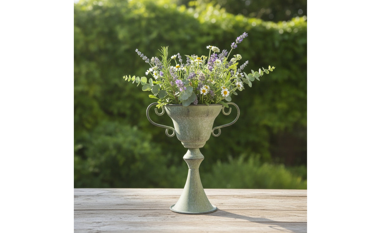 Flower Vase with Pedestal Drainage Hole Trophy Vase Vintage-Inspired for Garden