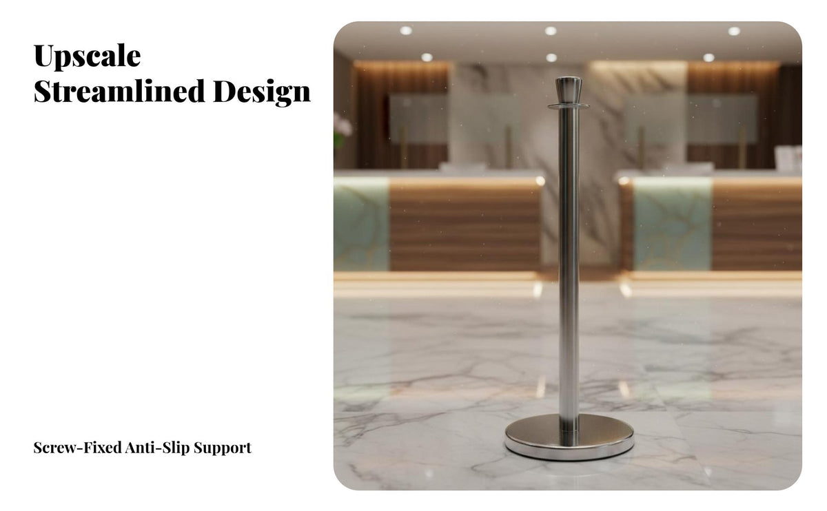 Thickened Pole Stainless Steel Stanchion Post Non-Slip Base Rope Stanchion Stable Performance Classic Post and Rope Barrier Collision Resistant for Event Organizers, Venue Managers, Museum Curators, Museums, Art Galleries, Airports, Banks