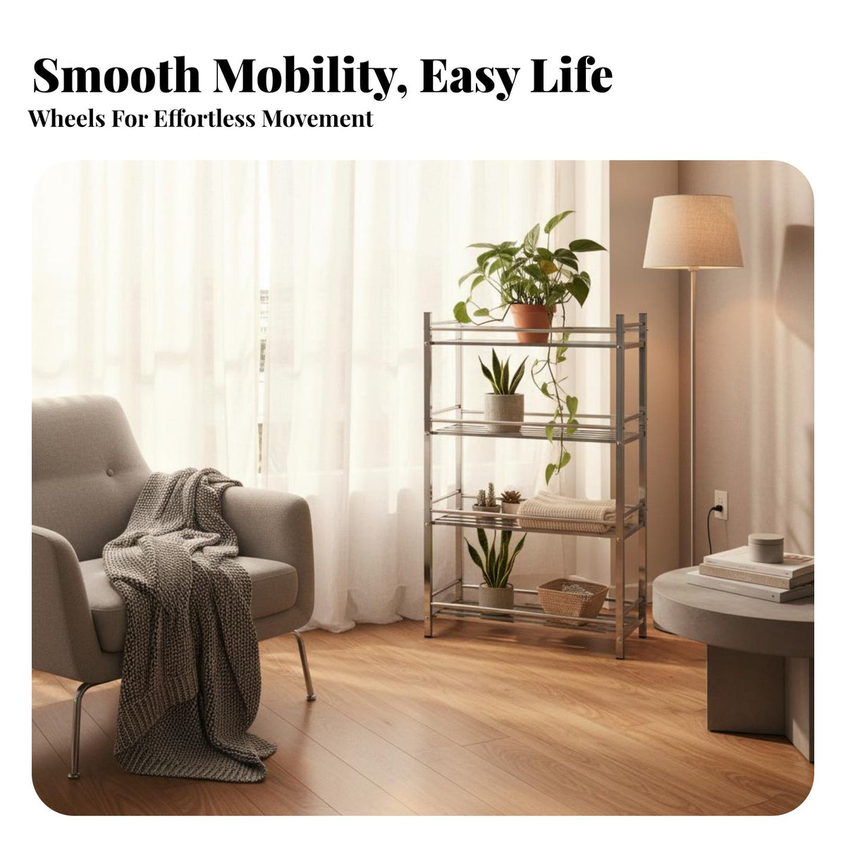 Stainless Steel Plant Stand Indoor/Outdoor Use Movable Greenery Pot Rack Sturdy Multi-Tier Rolling Shelf for Owners, Balcony, Patio