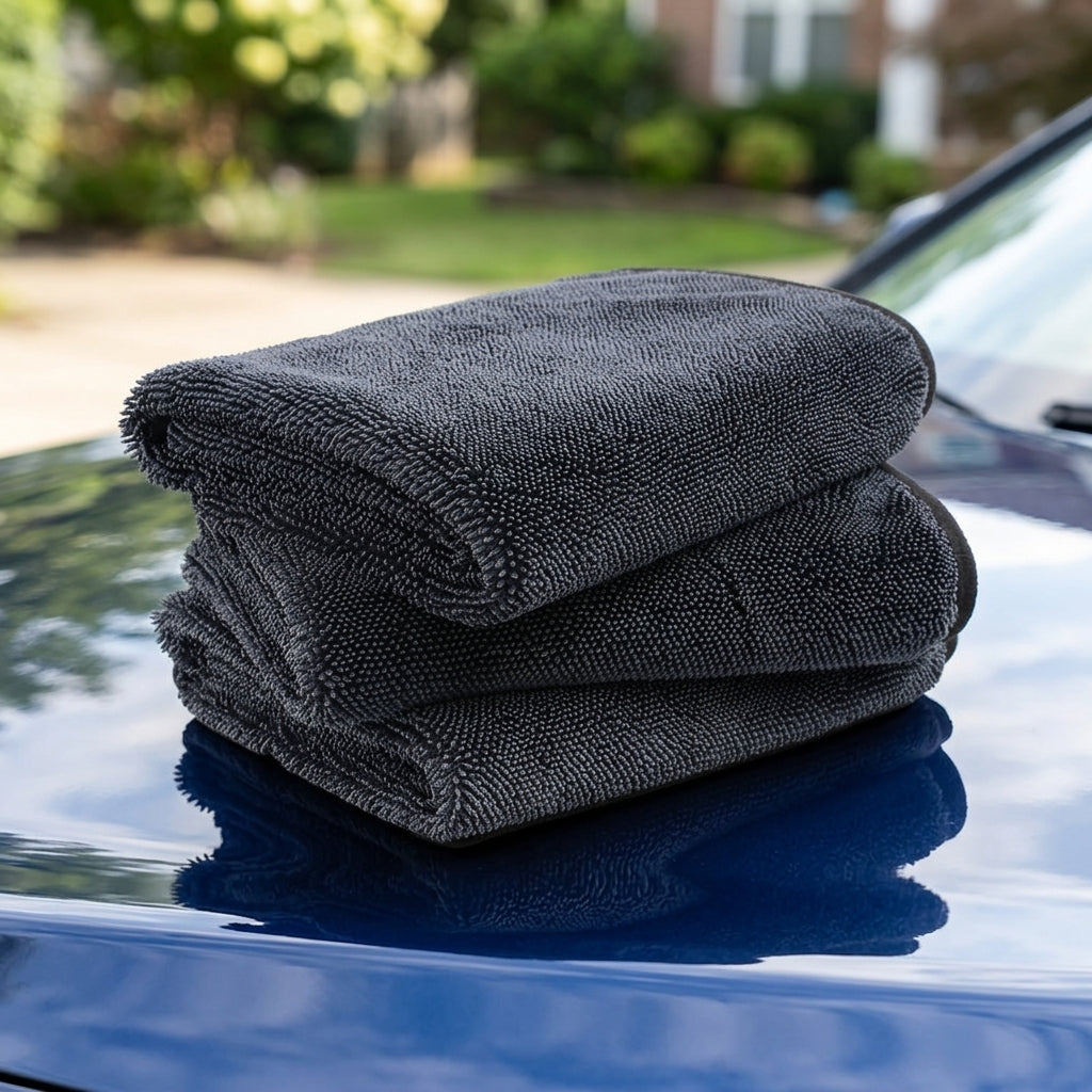 Double Sided Towel Microfibre Cloth, 40x60cm Microfibre Cloth Car Drying Towel, 350 GSM Twisted Yarn for Detailing and Fast Drying