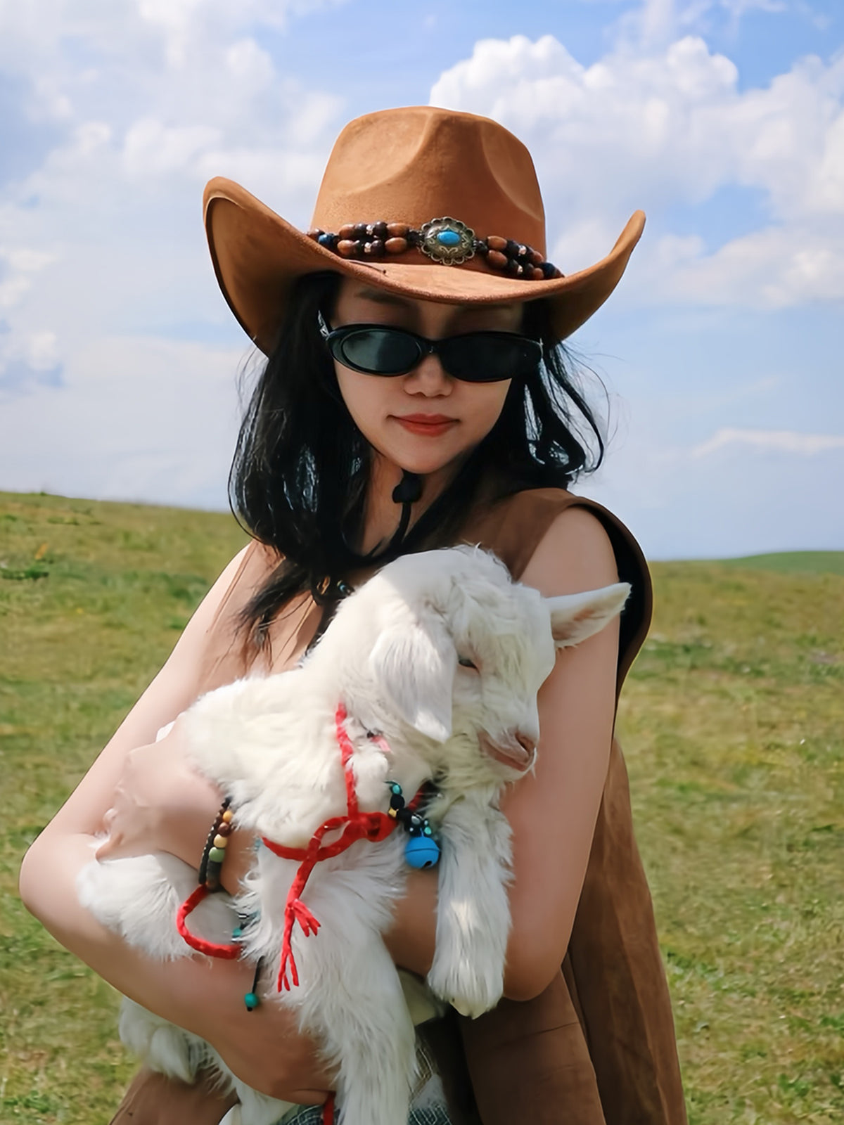 美式复古西部牛仔帽子女夏季新疆西藏川西旅游穿搭大檐遮阳防晒帽