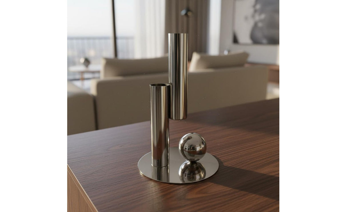 Metal Tube Vase Shiny Mirror Finish Stainless Steel Vase Easy to Clean Home Decor for Living Room, Dining Table